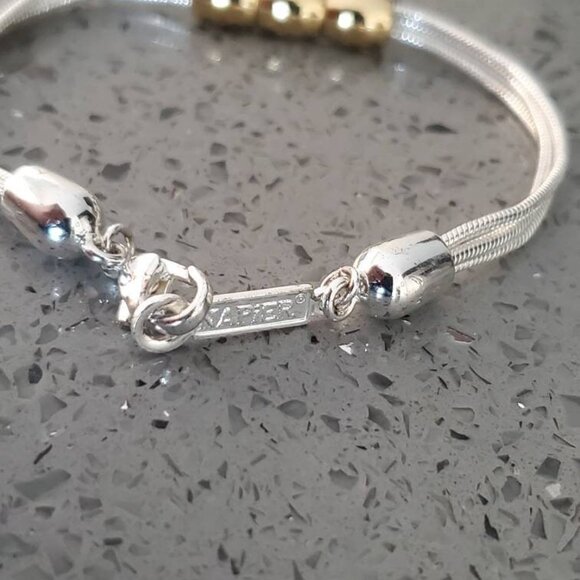 Napier Signed Vintage 3 Strand Silver tone and Gold tone Bead Bracelet - Picture 6 of 9